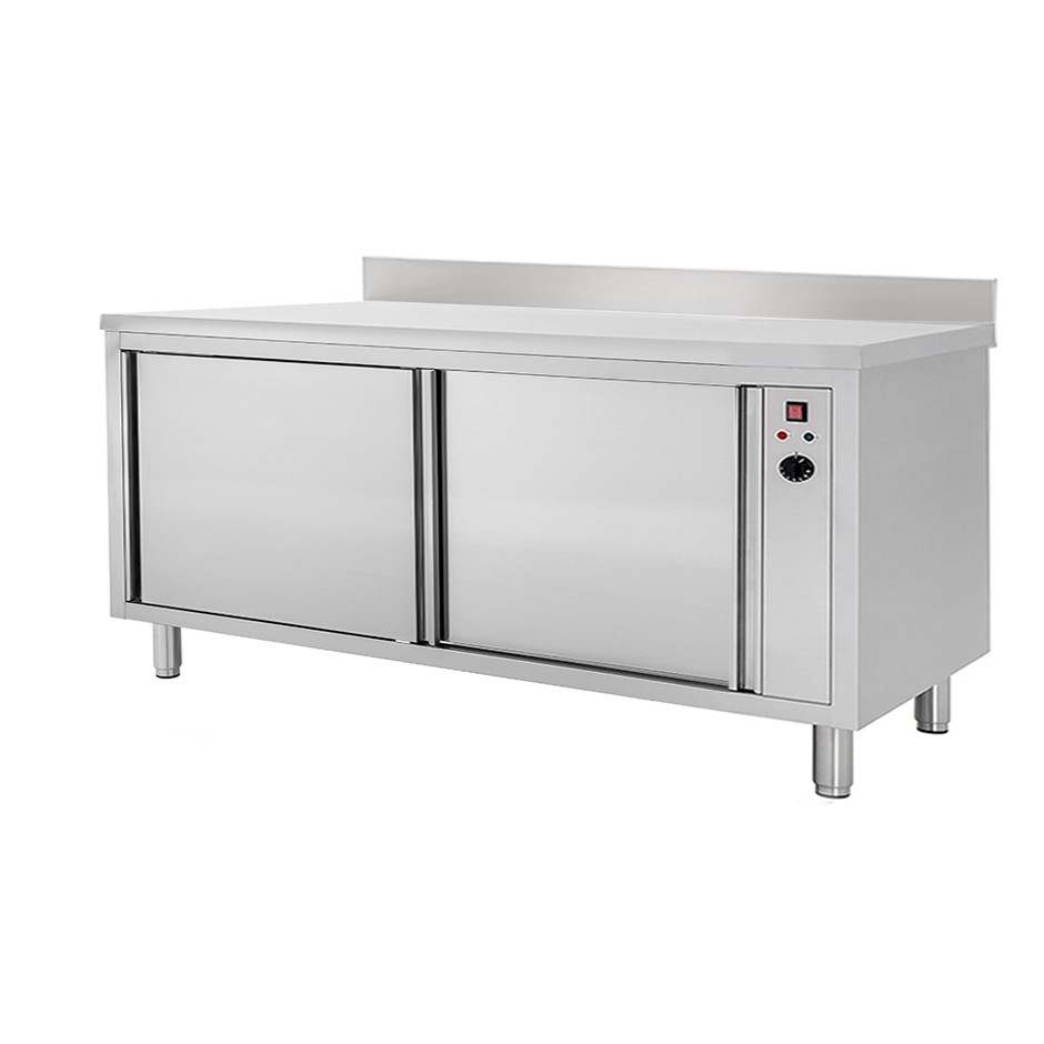 Beheizte Tisch aus Edelstahl mit Schiebetren und Aufsatz B 1700 mm x T 600 mm x H 950 mm